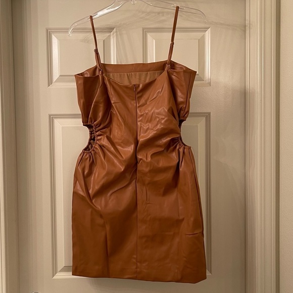 ⭐️HP⭐️ FASHION Nova Keep it Smooth Faux Leather Mini Dress Cognac (HBD) - Picture 4 of 6